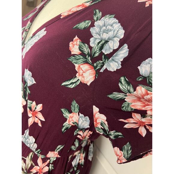 Torrid Midi Challis Shirt Dress 3X Burgundy Asymmetrical Hem Casual Button Up - Picture 6 of 10